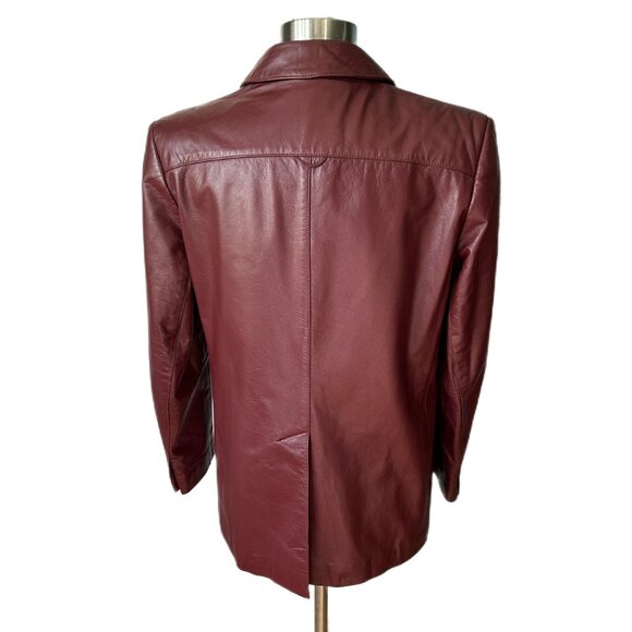 Vintage 80s Etienne Aigner Antic Red Leather Blazer Jacket - Preppy Posh - XL - Picture 2 of 8